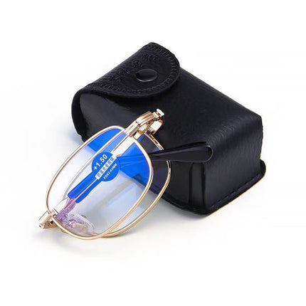 Folding Anti Blue-ray Presbyopic Reading Glasses with Case & Cleaning Cloth, +4.00D, +4.00D