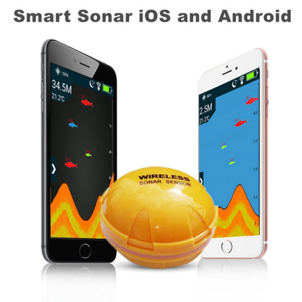 Bluetooth Fish Detector 125KHz Sonar Sensor 0.6-36m Depth Locator Fishes Finder Alarm for iOS & Android Mobile Phones, Operating Range: 0.6-36m