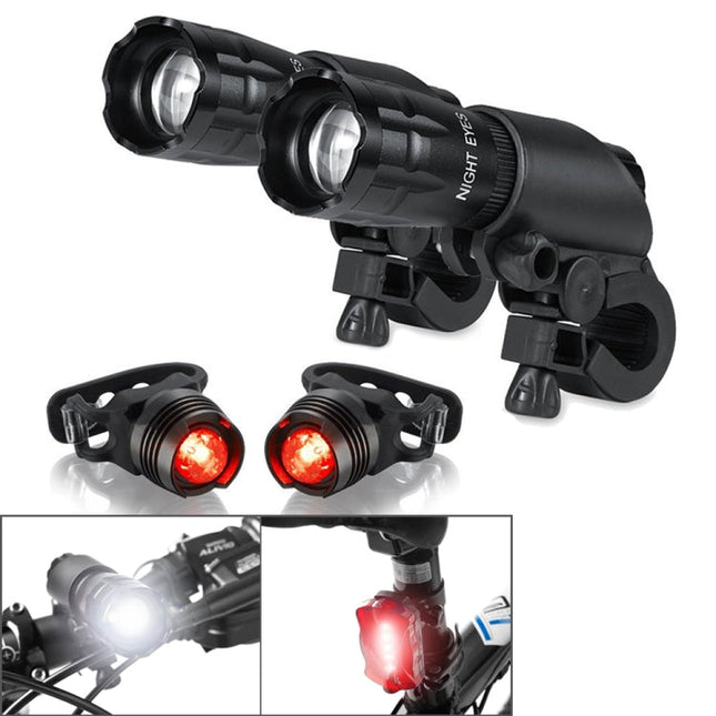 5W Mountain Bike Headlight Charging Zoom Glare Waterproof Flashlight Set Car Headlight x 2 + Taillight x 2 (Set Three), Set Three