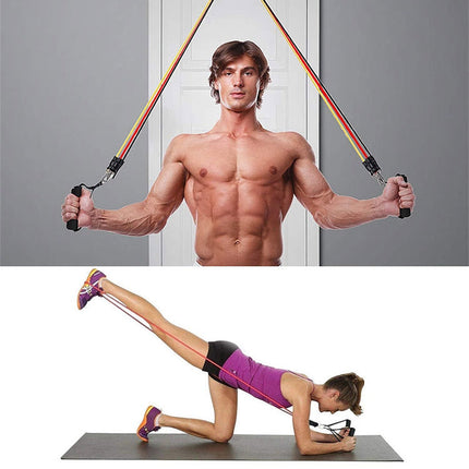 jx-003 11 in 1 100lbs TPE Five-point Buckle Household Pull Rope Resistance Band Fitness Equipment Set, 100lbs with Blue Handle