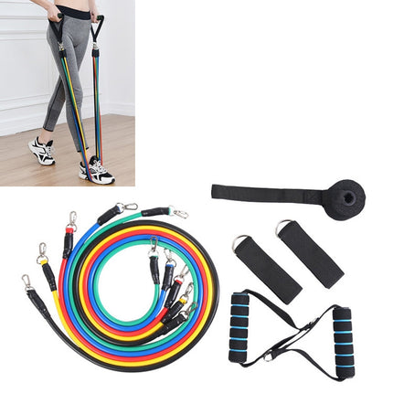 jx-003 11 in 1 100lbs TPE Five-point Buckle Household Pull Rope Resistance Band Fitness Equipment Set, 100lbs with Blue Handle