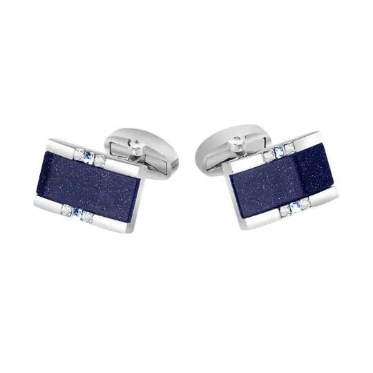 Oblong Blue Sandstone And Crystal Cufflinks