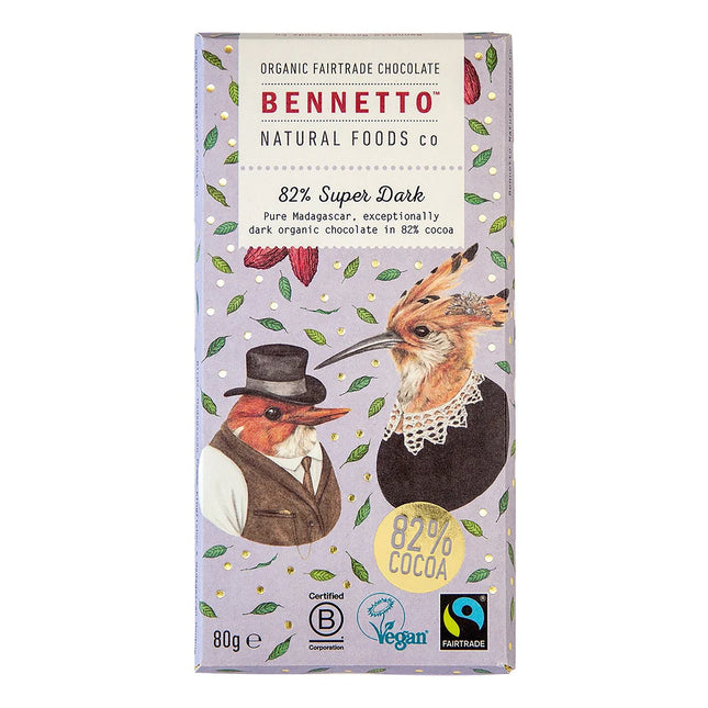 Organic & Vegan Friendly 82% super dark chocolate bar 12 Bars x80g