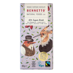Organic & Vegan Friendly 82% super dark chocolate bar 12 Bars x80g