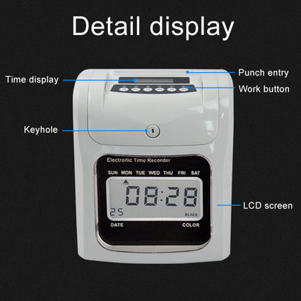LCD Screen Electronic Time Clock Paper Card English Attendance Machine Punch Machine, Support Music Bell, LCD Screen