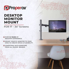 ProperAV Desk Monitor Mount 17" - 34" Swing Arm VESA Max 100x100
