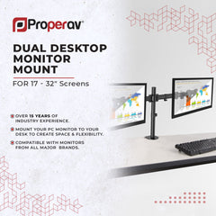 ProperAV Desk Monitor Mount 17" - 32" Dual Swing Arm VESA Max 100x100