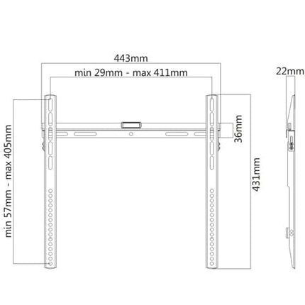 ProperAV Flat TV Wall Bracket (32" - 55" / 40kg Capacity / VESA Max. 400x400) - Black