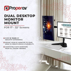 ProperAV Desk Monitor Mount 17" - 34" Dual Swing Arm Freestanding Base VESA Max 100x100