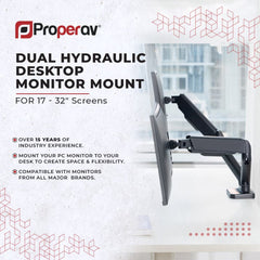 ProperAV Desk Monitor Mount 17" - 32" Dual Articulated Swing Arm VESA Max 100x100
