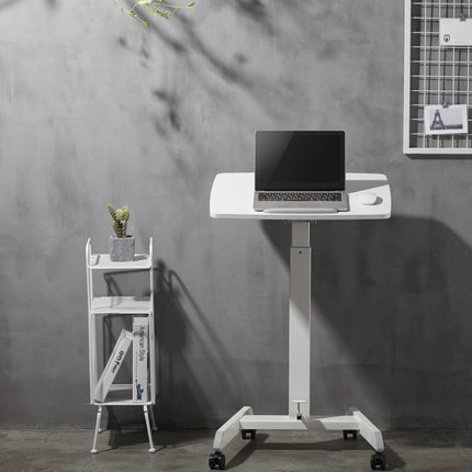 ProperAV Mobile Desk Trolley Workstation with Gas Spring Height Adjustment - White