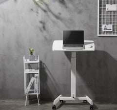 ProperAV Mobile Desk Trolley Workstation with Gas Spring Height Adjustment - White