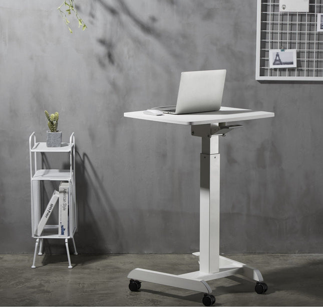 ProperAV Mobile Desk Trolley Workstation with Gas Spring Height Adjustment - White