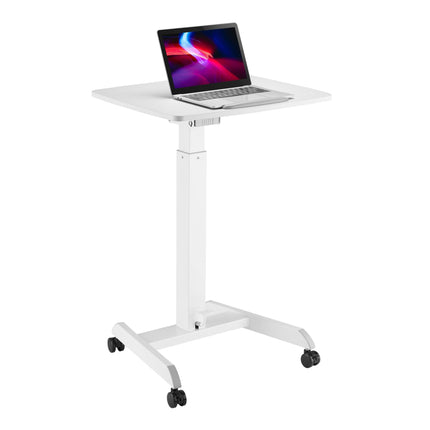ProperAV Mobile Desk Trolley Workstation with Gas Spring Height Adjustment - White