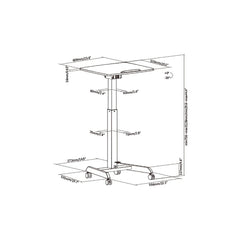 ProperAV Mobile Desk Trolley Workstation with Gas Spring Height Adjustment - White
