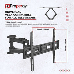 ProperAV TV Wall Bracket (37" - 75" / 45kg Capacity / VESA Max. 600x400) - Black