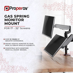 ProperAV Desk Monitor Mount 17" - 32" Extra Height Dual Articulated Swing Arm VESA Max 100x100