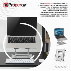 ProperAV Aluminium Construction Fully Adjustable Laptop or Tablet Stand - Silver