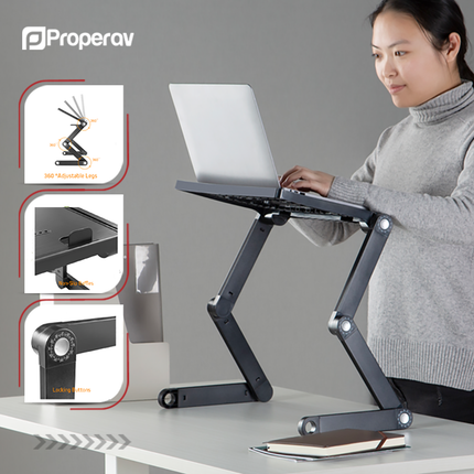 ProperAV Laptop Stand for Bed / Sofa / Desk with Adjustable Legs & Mouse Pad - Black