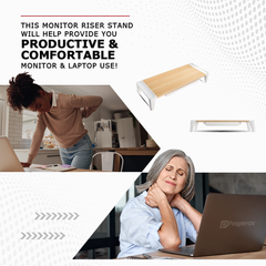 ProperAV Monitor Riser Stand with Height Adjustable with Drawer - Wood Effect