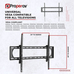 ProperAV Flat TV Wall Bracket (60" - 120" / 120kg Capacity / VESA Max. 900x600) - Black