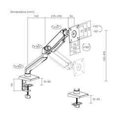ProperAV Desk Monitor Mount 17" - 32" Gas Spring Swing Arm VESA Max 100x100