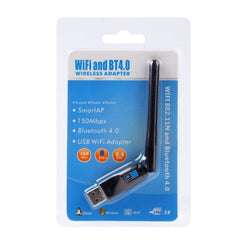 2 in 1 Bluetooth 4.0 + 150Mbps 2.4GHz USB WiFi Wireless Adapter with 2D1 External Antenna