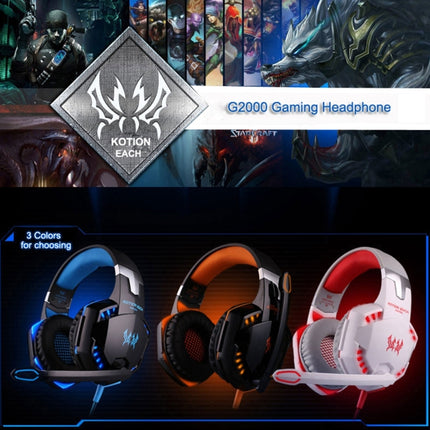 KOTION EACH G2000 Over-ear Game Gaming Headphone Headset Earphone Headband with Mic Stereo Bass LED Light for PC Gamer,Cable Length: About 2.2m(White + Red), G2000