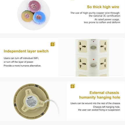 VONETS WiFi-SB-L3 3 Layers with 8 Outlets + 2 USB Ports + RJ45 Port 300Mbps WiFi Repeater Smart Power Sockets, EU Plug, Cable Length: 2m