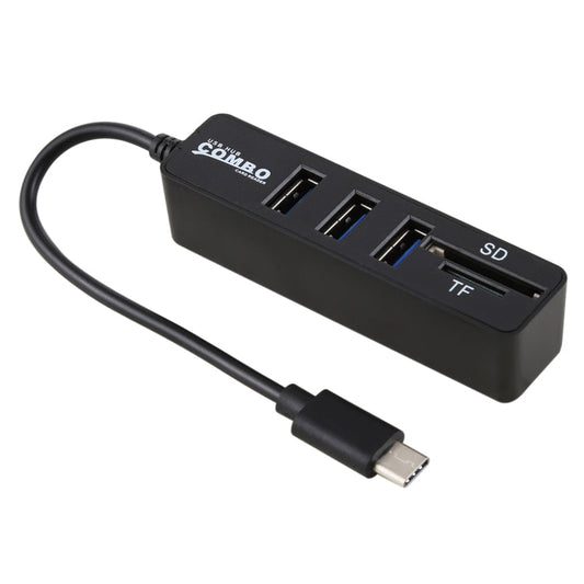 2 in 1 TF & SD Card Reader + 3 x USB Ports to USB-C / Type-C HUB Converter, Total Length: 24cm