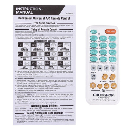 CHUNGHOP K-1048ES  Universal Air-Conditioner Remote Controller
