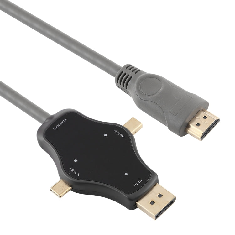 D65A 1.8m DisplayPort In & Mini DP In & USB-C / Type-C In to HDMI 4K Output Video Adapter Cable, D65A