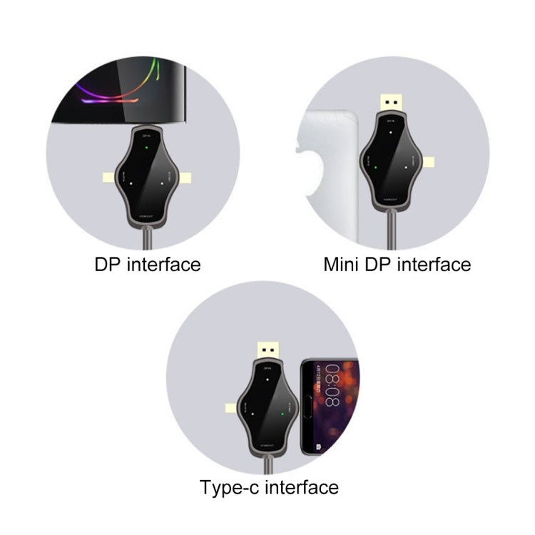 D65A 1.8m DisplayPort In & Mini DP In & USB-C / Type-C In to HDMI 4K Output Video Adapter Cable, D65A