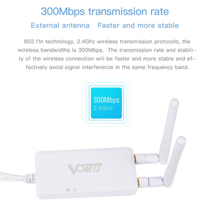VONETS VAP11S 2.4G Mini Wireless Bridge 300Mbps WiFi Repeater with 2 Antennas, VAP11S