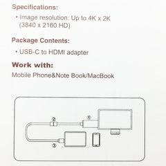 USB-C / Type-C 3.1 to HDMI 4Kx2K HDTV Cable, Cable Length: 20cm, PC1022H, PC1022