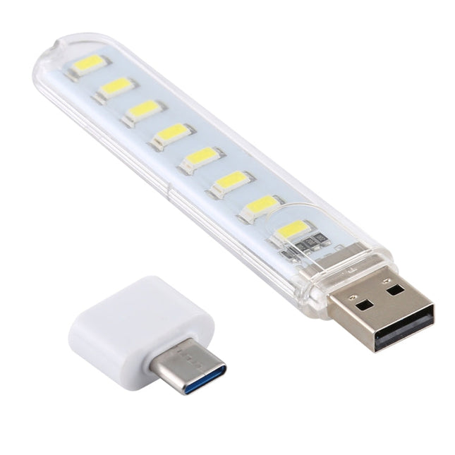 8LEDs 5V 200LM USB LED Book Light Portable Night Light, with Type-C Adapter