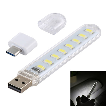 8LEDs 5V 200LM USB LED Book Light Portable Night Light, with Type-C Adapter, with Type-C Adapter