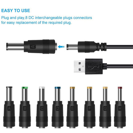12 in 1 DC Power Cord USB Multi-Function Interchange Plug USB Charging Cable(Black), 12 in 1