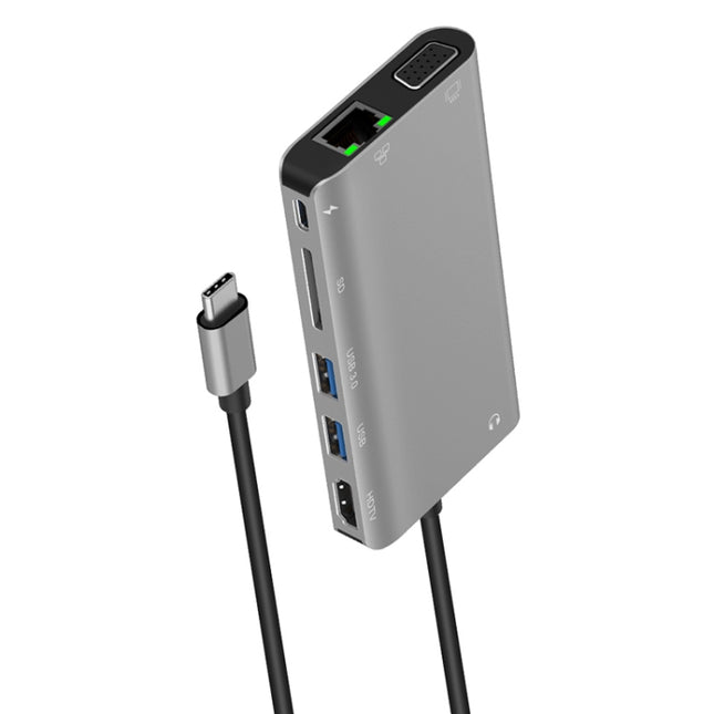 Onten 9591BD 8 in 1 USB-C / Type-C to PD USB-C / Type-C Charging + Gigabit Ethernet + Dual USB 3.0 + HDMI + VGA + SD Card Slot + 3.5mm AUX HUB, 9591BD Black, 9591BD Grey, 9591BD Silver