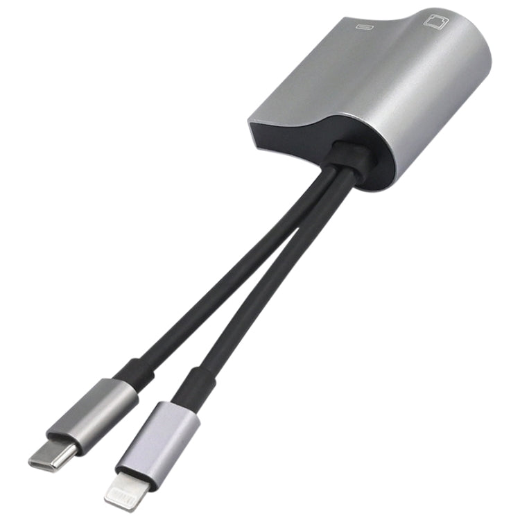 NK-1054Pro 2 in 1 8 Pin + USB-C / Type-C Male to 8 Pin Charging + Ethernet Female Adapter, NK-1054Pro