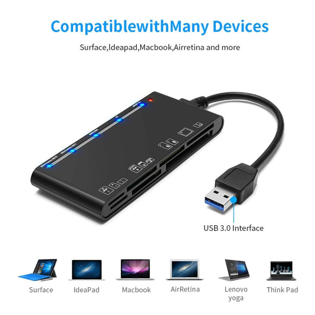 Rocketek CR7 USB3.0 Multi-function Card Reader CF / XD / MS / SD / TF Card 7 in 1, USB3.0