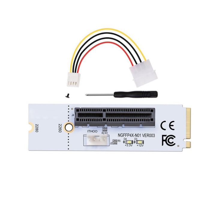 NGFF M.2 Key M to PCI-E 1X / 4X / 8X / 16X Graphics Card Mining Slot Adapter Riser Converter Card with LED & 4 Pin Power Cable, VER003 with 4 Pin Power Cable