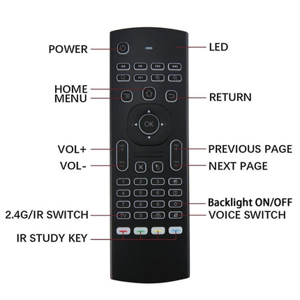 MX3-L White Backlit Version 2.4GHz Fly Air Mouse Wireless Keyboard Remote Control, White Backlit Version