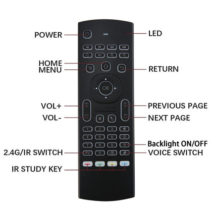 MX3-L White Backlit Version 2.4GHz Fly Air Mouse Wireless Keyboard Remote Control, White Backlit Version