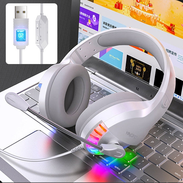 YINDIAO Q2 Head-mounted Wired Gaming Headset with Microphone, Version: Single USB Sound Card, Q2 Single USB Sound Card(White)