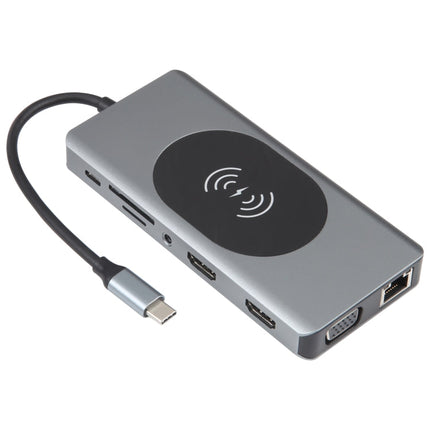14 in 1 Type-C Docking Station with Wireless Charging(1000M Network Port), 14 in 1