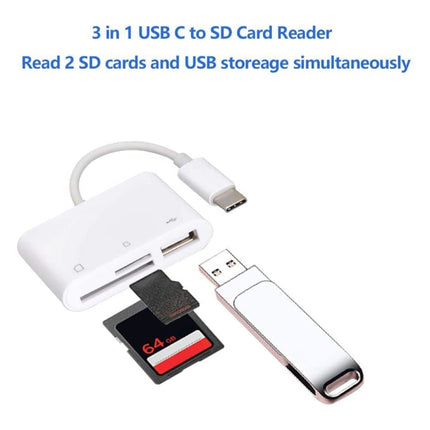 NK103TC 3 in 1 USB-C / Type-C Male to SD + TF + USB Female Camera Reader, NK103TC