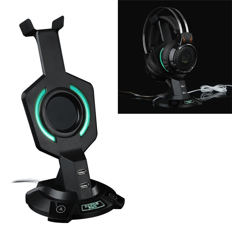 R-008-02 Luminous Integrated Mecha-shaped Headset Holder with Dual USB Ports & Computer Switch