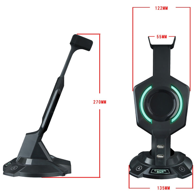 R-008-02 Luminous Integrated Mecha-shaped Headset Holder with Dual USB Ports & Computer Switch