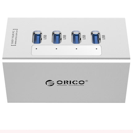 ORICO A3H4 Aluminum High Speed 4 Ports USB 3.0 HUB with 12V/2.5A Power Supply for Laptops, 4 Ports (Silver)